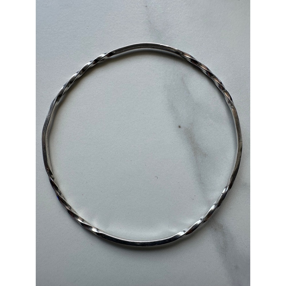 Sterling Silver Twisted Metal Bangle Bracelet Minimalist Stackable Slim 2.75in